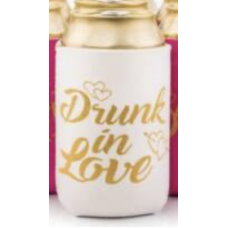 Can Cooler - Drunk in Love White with Gold Writing 